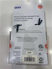 Onn Power Cord Universal With 3 Pin Connector New